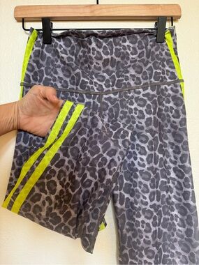 High-Waist Gray Leopard Print Women’s Shorts with Neon Trim